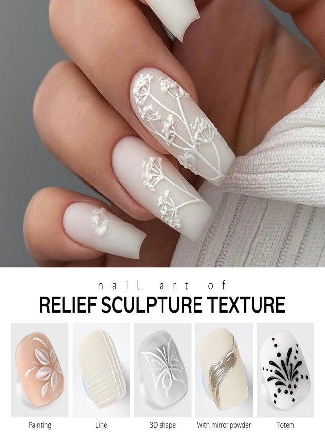 FREEORR Black White 3d Nail Sculpting Paint Gel, 3D Micro-carving and Sponge Pat Paint Gel Polish for Gradient Blooming Nails French Tip 3d Molding Embossed - Image 5